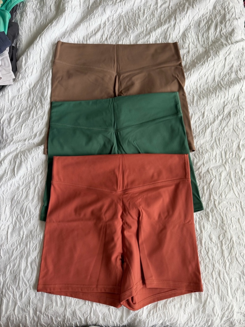 Balance Athletica High Waist Shorts - Rust, Forest Green, Brown